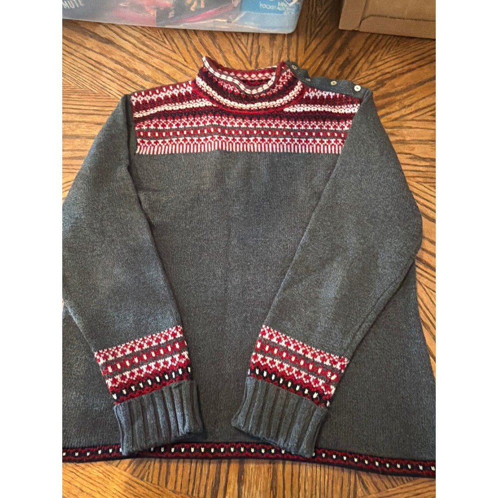 Jones Wear Sport Gray Fair Isle Nordic Mock Neck Button Shoulder Sweater XL